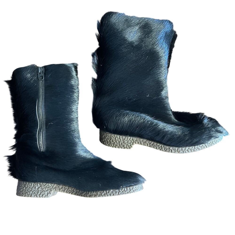 Vintage Real Fur Women's Black Goat Fur Eskimo Boots 6.5/ 7